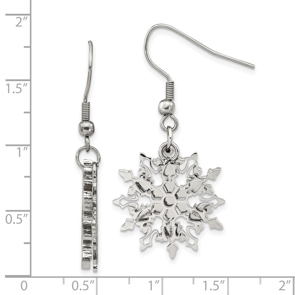 Stainless Steel Polished Snowflake Dangle Shepherd Hook Earrings