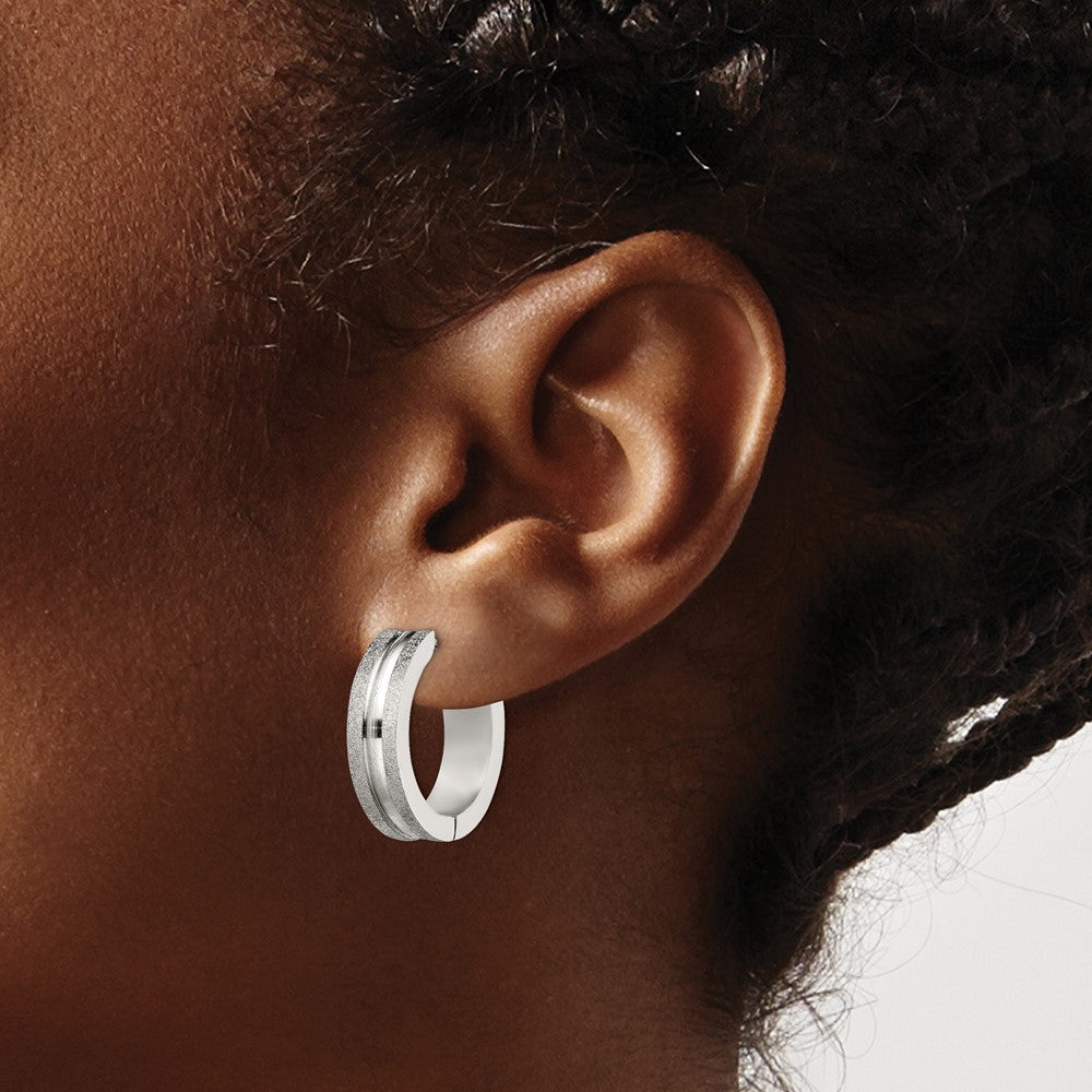 Stainless Steel Polished Laser Cut 8mm Hinged Hoop Earrings