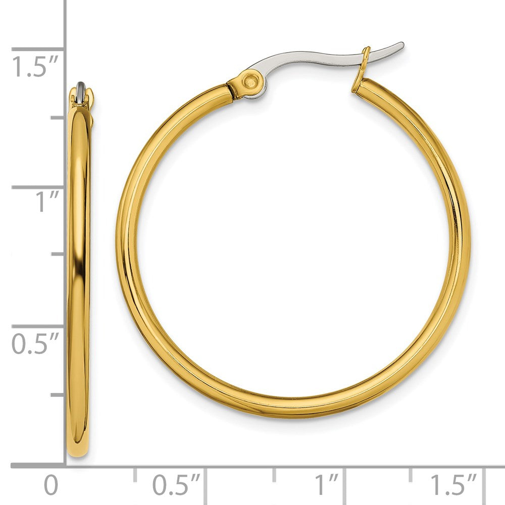Stainless Steel Polished Yellow IP-plated 32mm Diameter Hoop Earrings