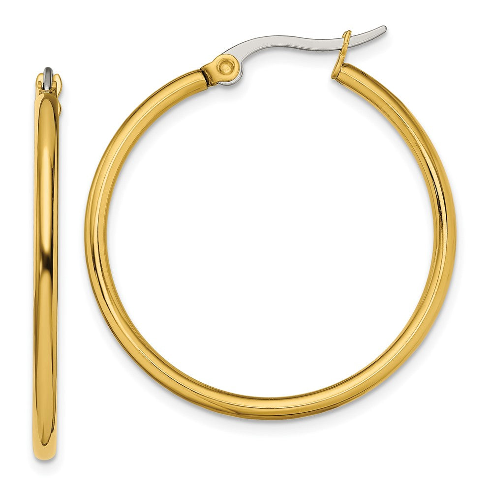 Stainless Steel Polished Yellow IP-plated 32mm Diameter Hoop Earrings