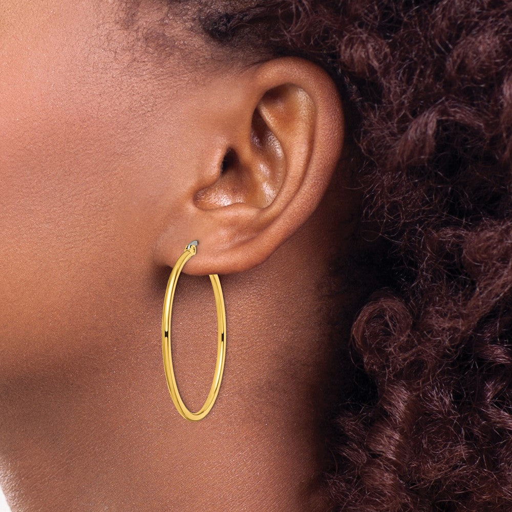 Stainless Steel Polished Yellow IP-plated 40mm Diameter Hoop Earrings