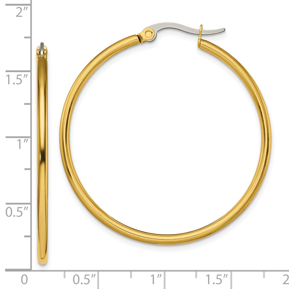 Stainless Steel Polished Yellow IP-plated 40mm Diameter Hoop Earrings