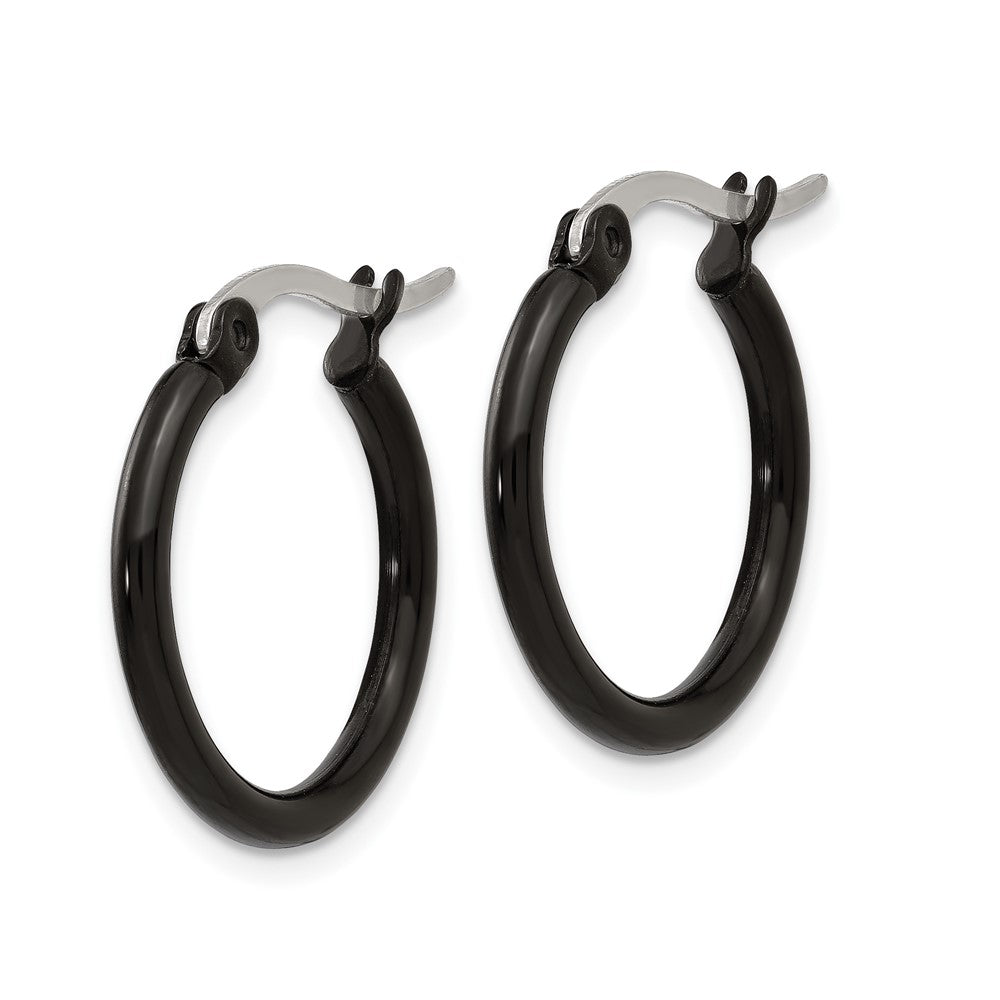 Stainless Steel Polished Black IP-plated 19mm Diameter Hoop Earrings