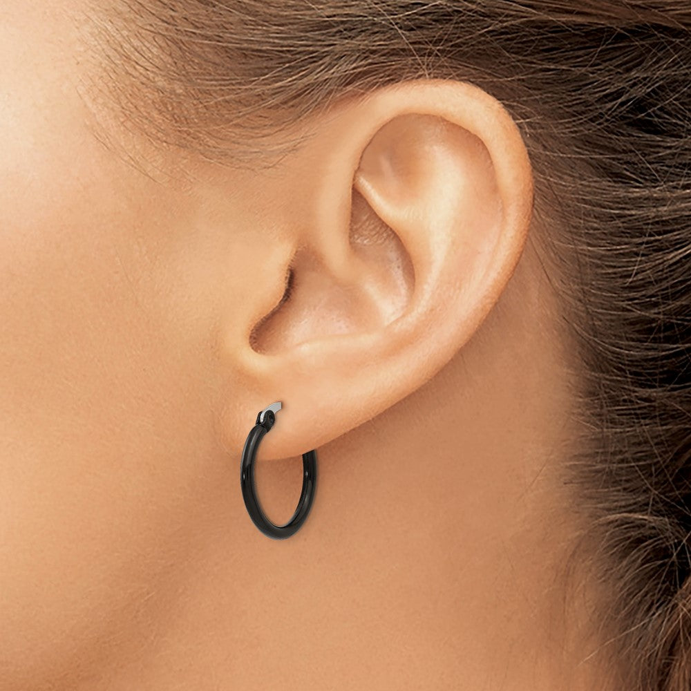 Stainless Steel Polished Black IP-plated 19mm Diameter Hoop Earrings