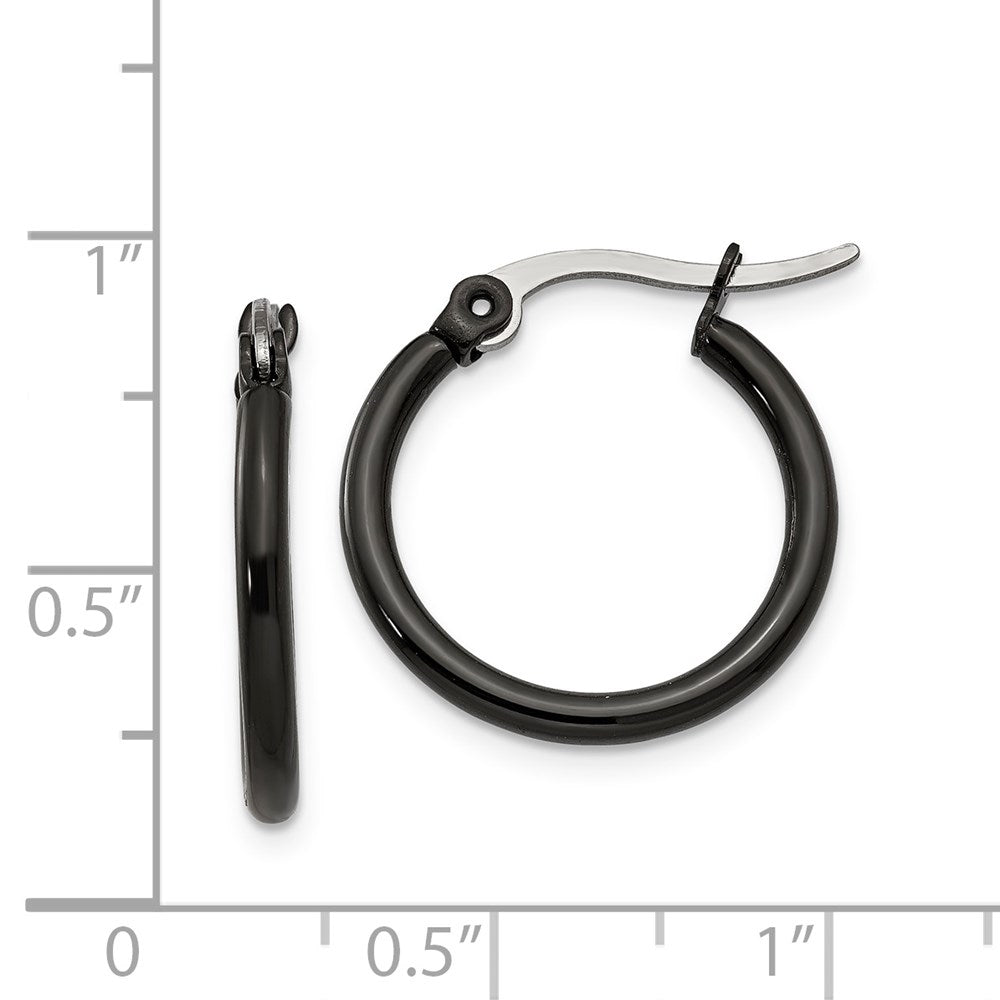 Stainless Steel Polished Black IP-plated 19mm Diameter Hoop Earrings