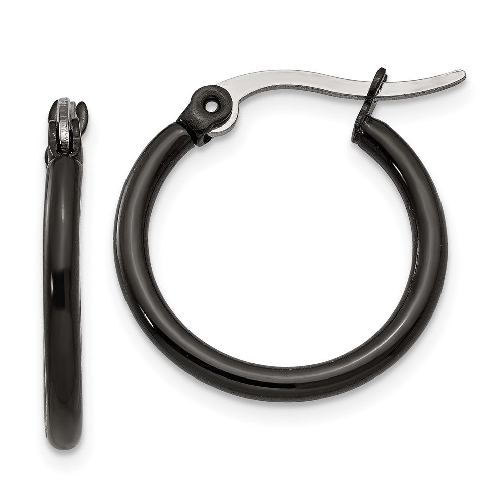 Stainless Steel Polished Black IP-plated 19mm Diameter Hoop Earrings