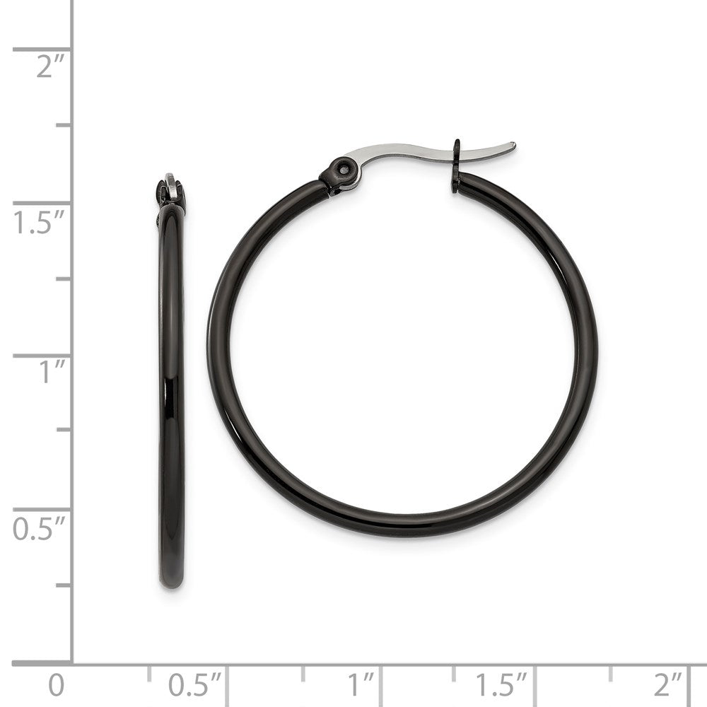 Stainless Steel Polished Black IP-plated 32mm Diameter Hoop Earrings