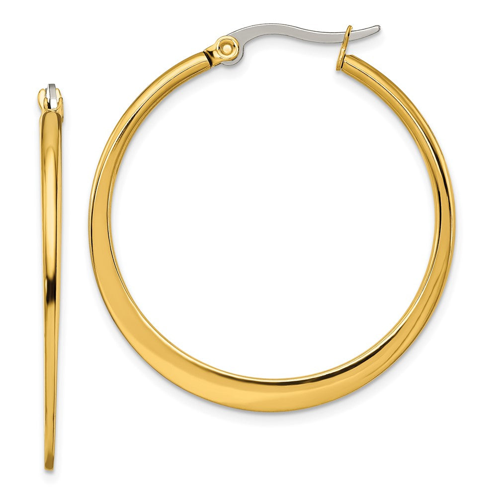 Stainless Steel Polished Yellow IP Tapered 34mm Diameter Hoop Earrings