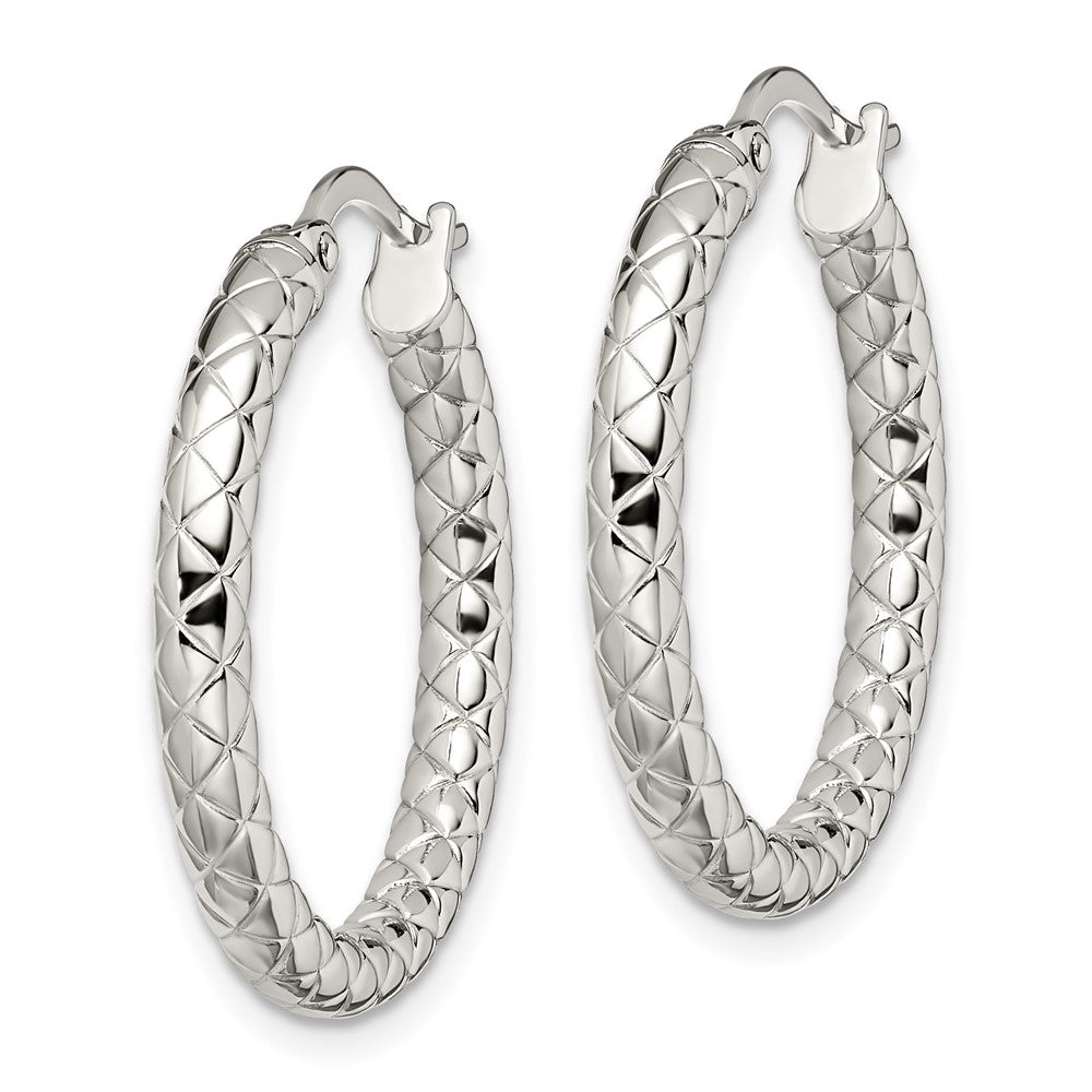 Stainless Steel Polished and Textured Hollow Hoop Earrings