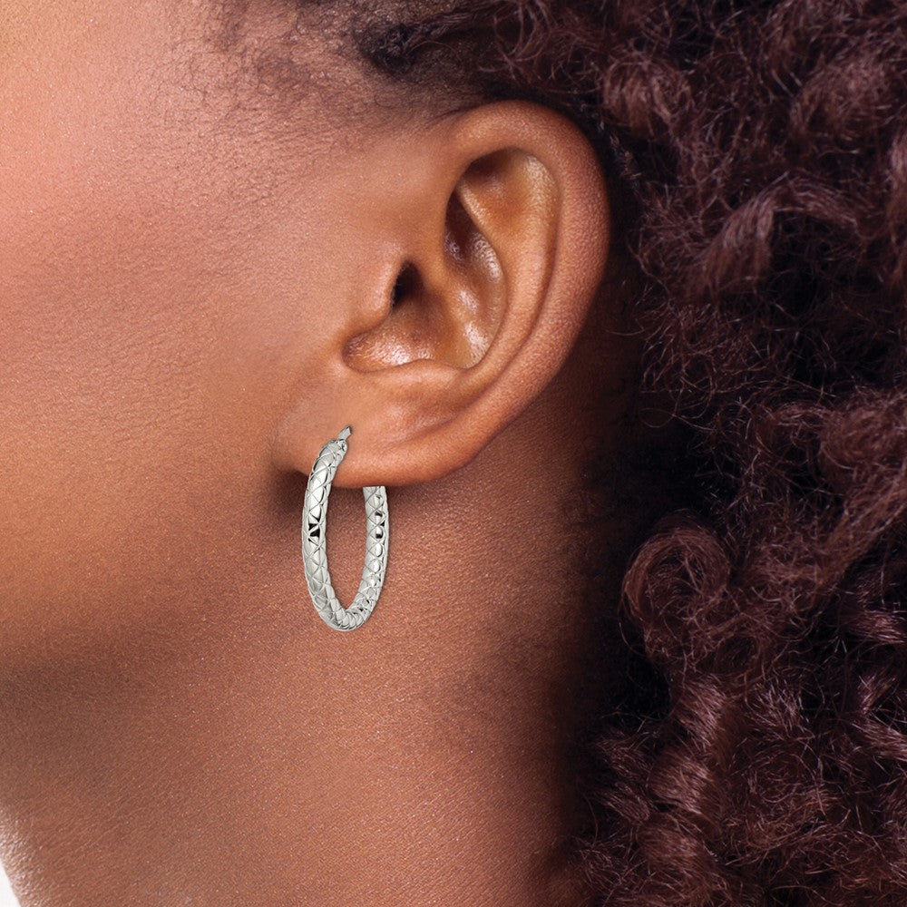 Stainless Steel Polished and Textured Hollow Hoop Earrings