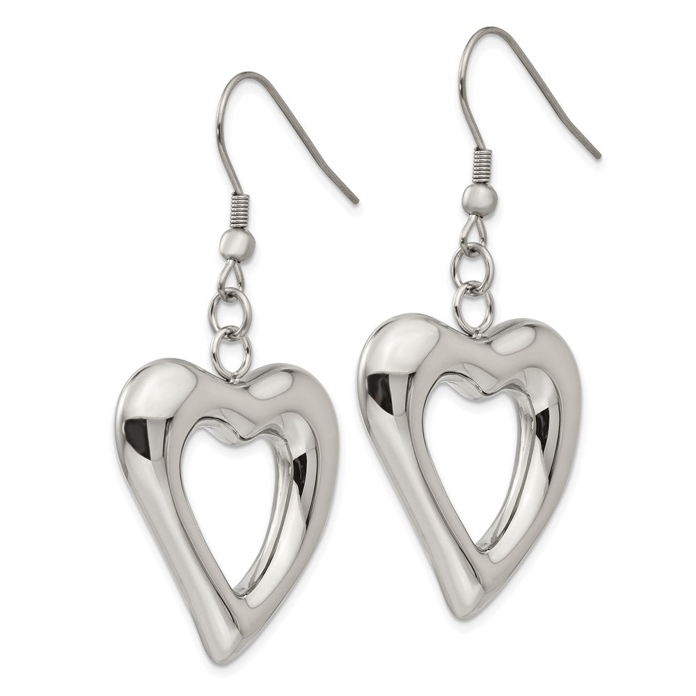 Stainless Steel Polished Hearts Dangle Earrings