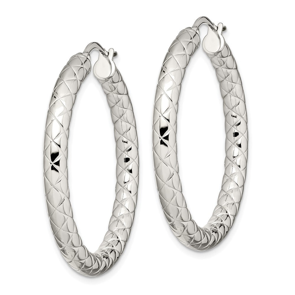 Stainless Steel Polished & Textured 30mm Diameter Hollow Hoop Earrings