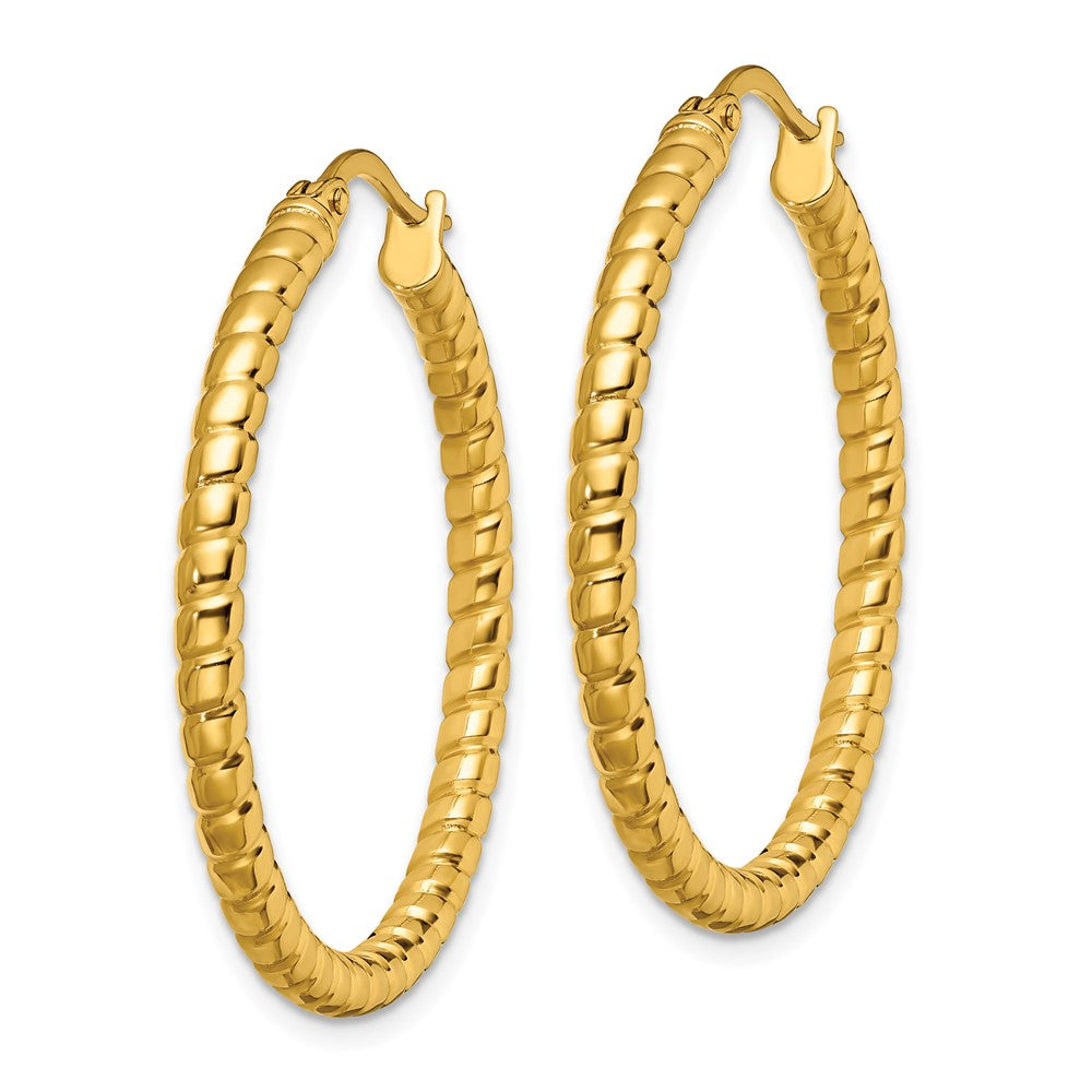 Stainless Steel Polished & Textured Yellow IP-plated Hollow Hoop Earrings