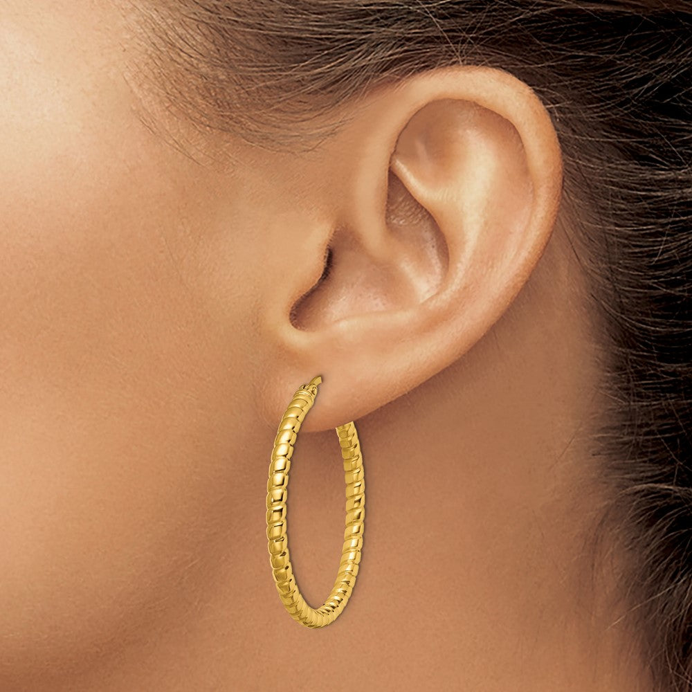 Stainless Steel Polished & Textured Yellow IP-plated Hollow Hoop Earrings