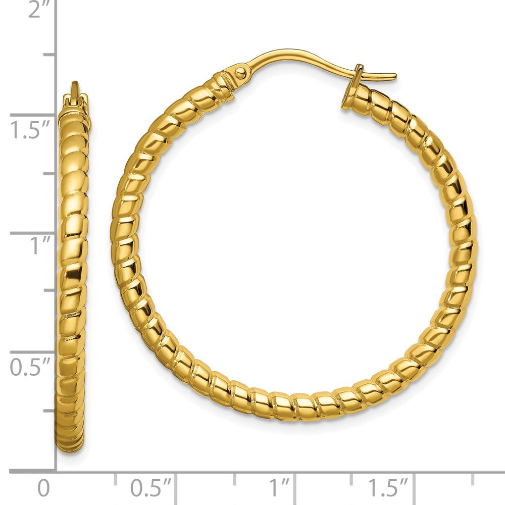 Stainless Steel Polished & Textured Yellow IP-plated Hollow Hoop Earrings