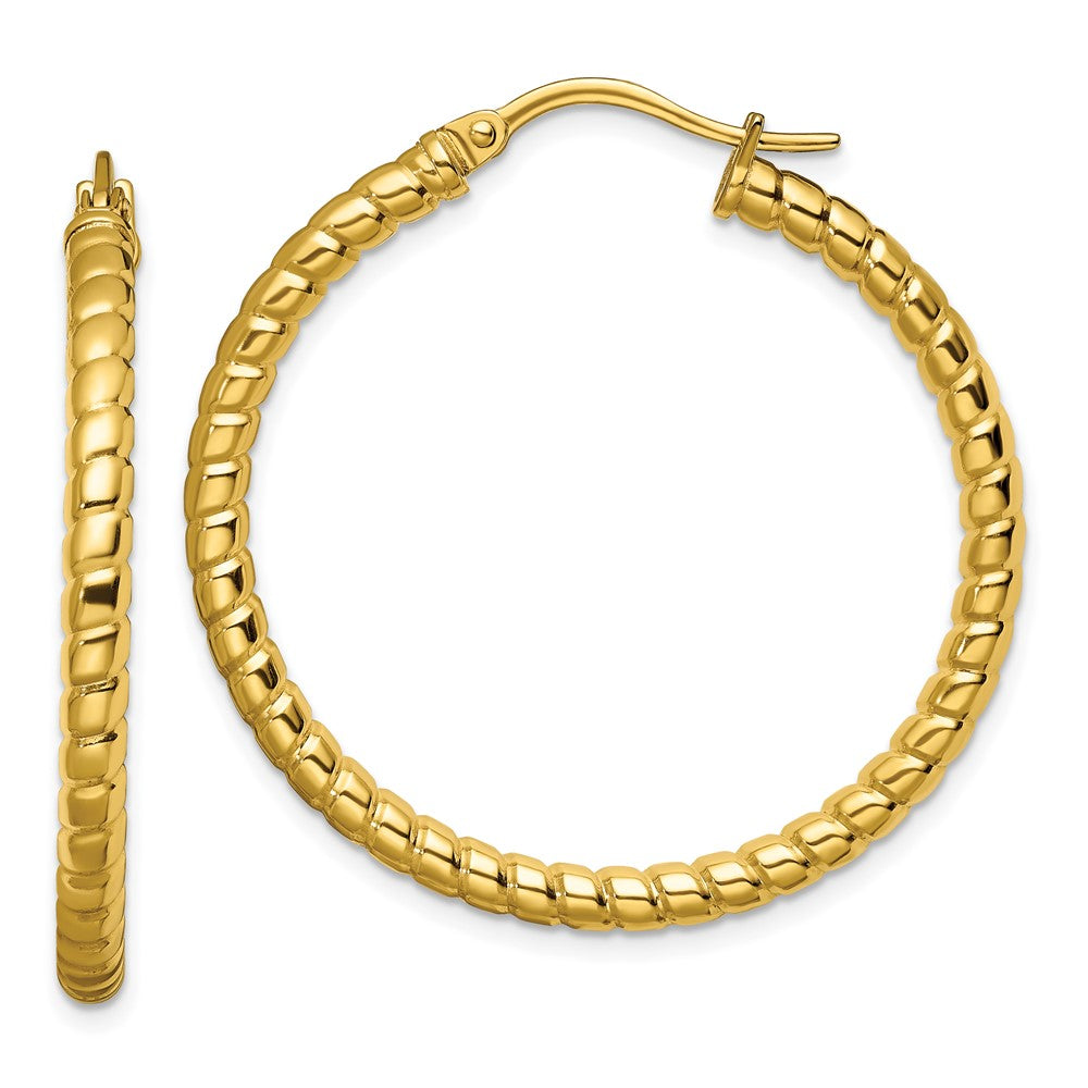 Stainless Steel Polished & Textured Yellow IP-plated Hollow Hoop Earrings