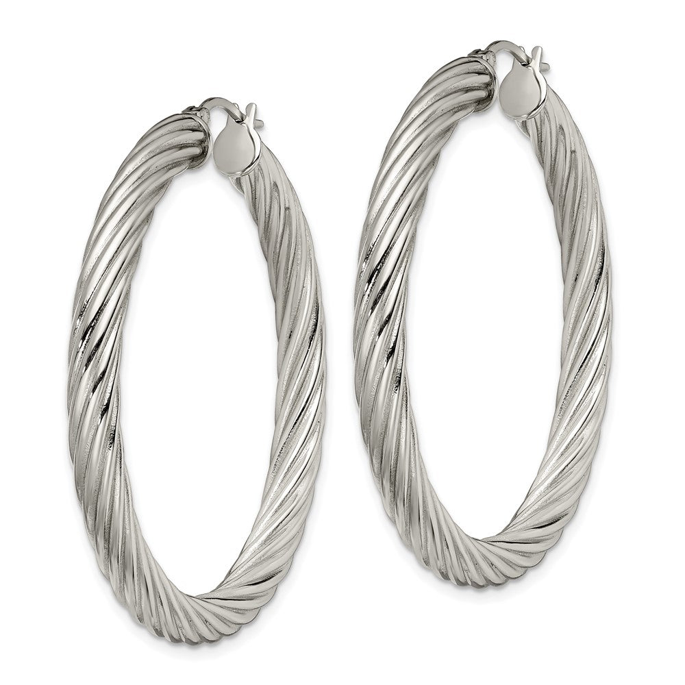 Stainless Steel Polished and Textured Hollow Hoop Earrings