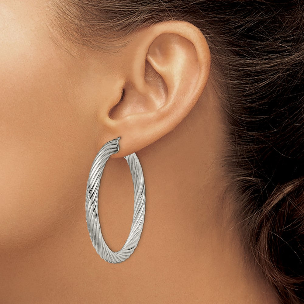 Stainless Steel Polished and Textured Hollow Hoop Earrings