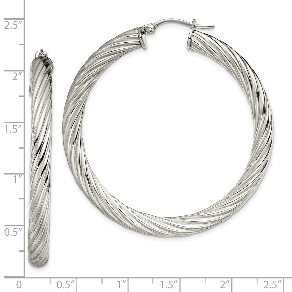 Stainless Steel Polished and Textured Hollow Hoop Earrings