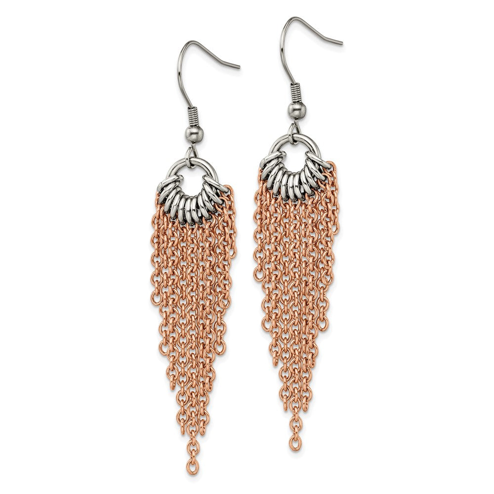 Stainless Steel Polished Rose IP-plated Multi Chain Dangle Earrings