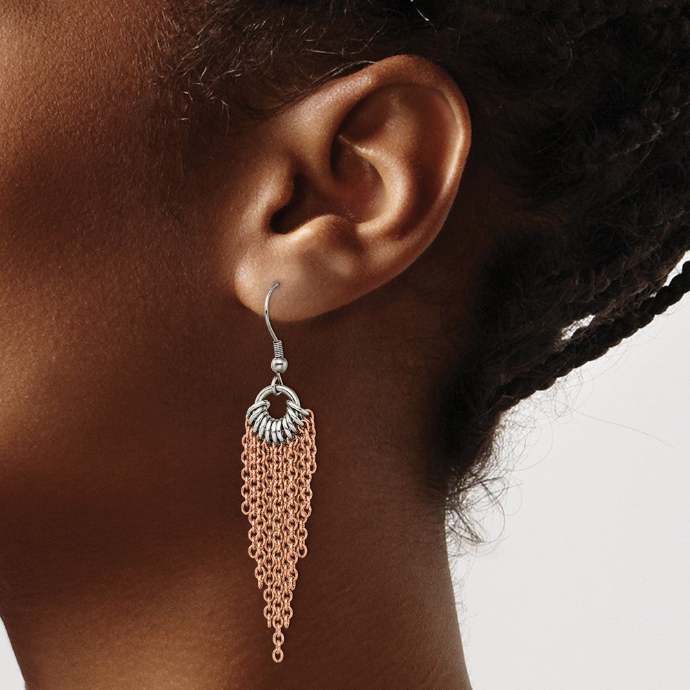 Stainless Steel Polished Rose IP-plated Multi Chain Dangle Earrings
