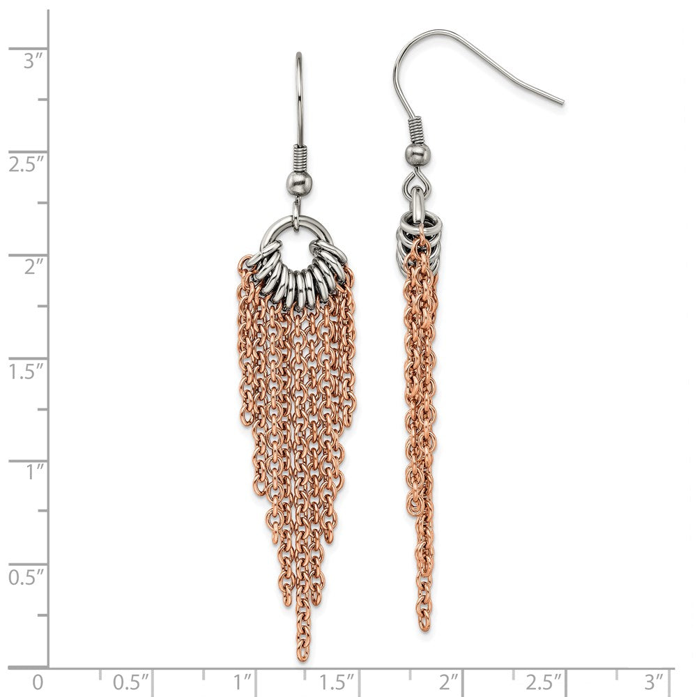Stainless Steel Polished Rose IP-plated Multi Chain Dangle Earrings