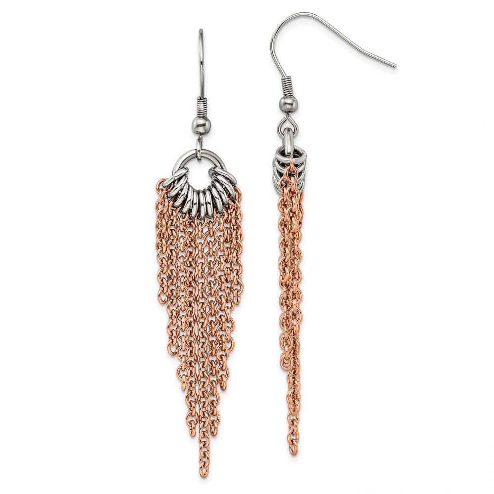 Stainless Steel Polished Rose IP-plated Multi Chain Dangle Earrings