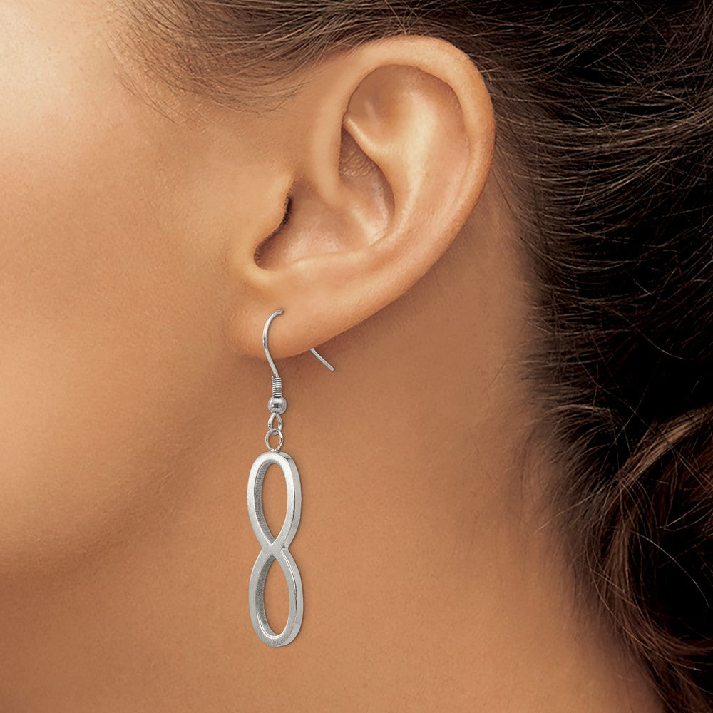 Stainless Steel Brushed & Polished Infinity Dangle Shepherd Hook Earrings