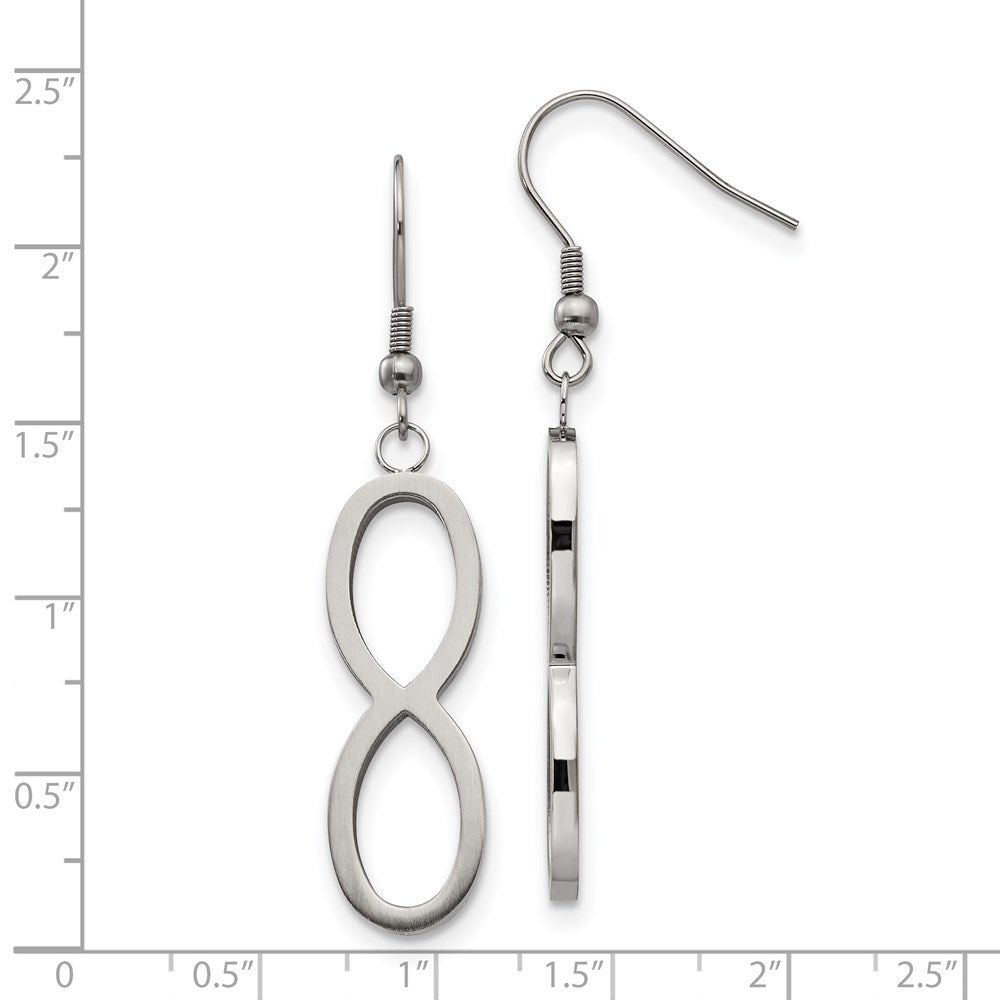 Stainless Steel Brushed & Polished Infinity Dangle Shepherd Hook Earrings