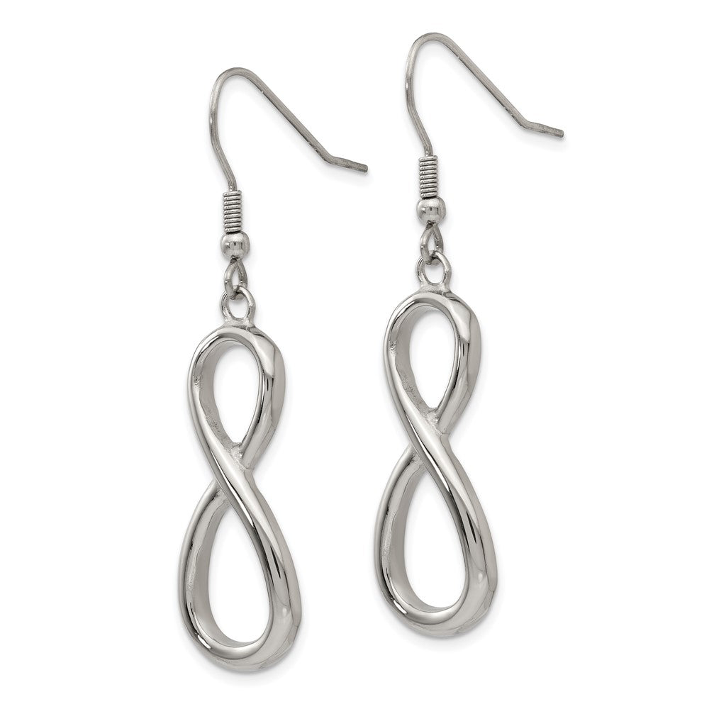 Stainless Steel Polished Infinity Dangle Shepherd Hook Earrings