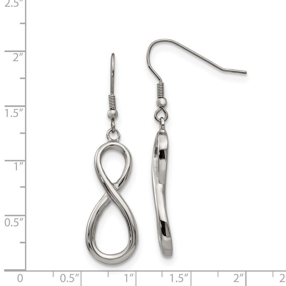 Stainless Steel Polished Infinity Dangle Shepherd Hook Earrings