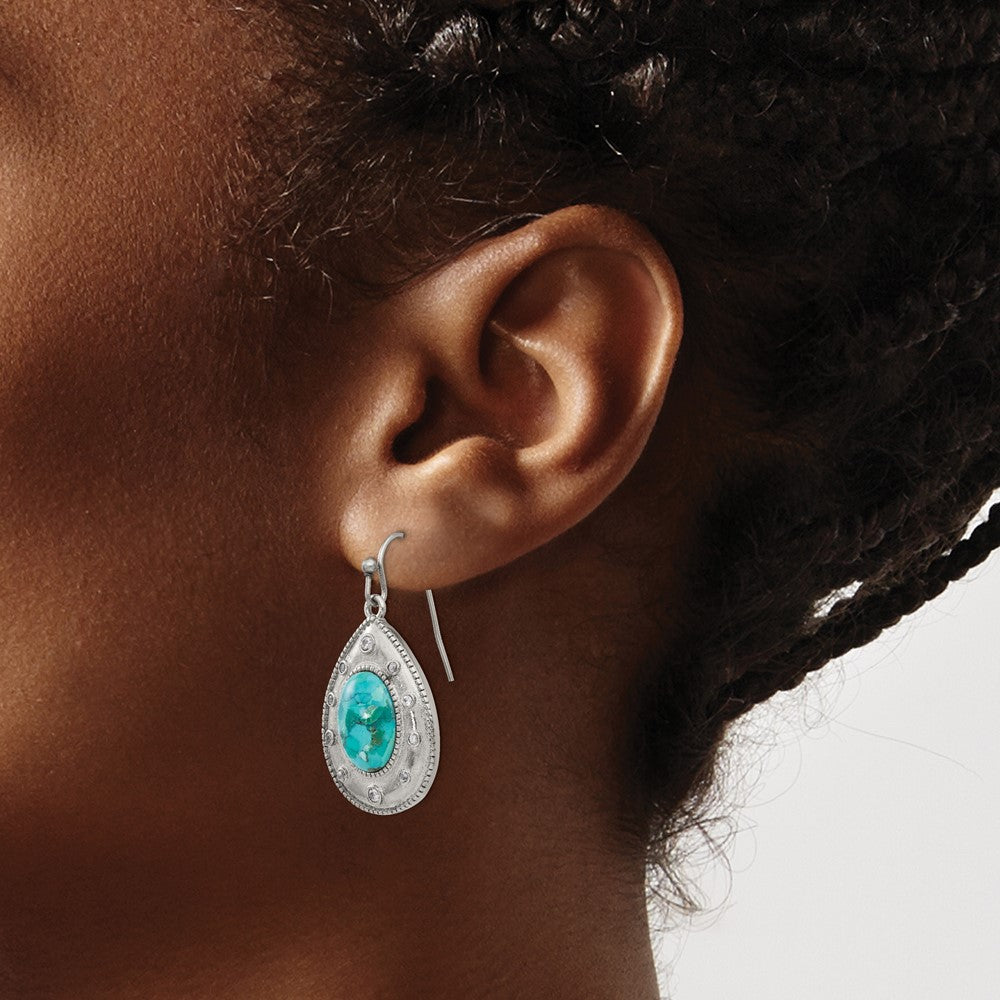 Stainless Steel Polished Imitation Turquoise and CZ Dangle Earrings