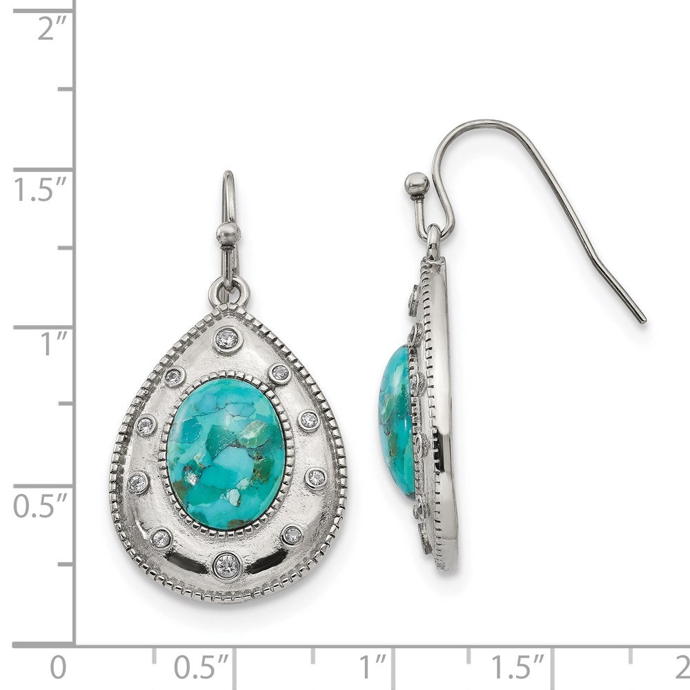 Stainless Steel Polished Imitation Turquoise and CZ Dangle Earrings