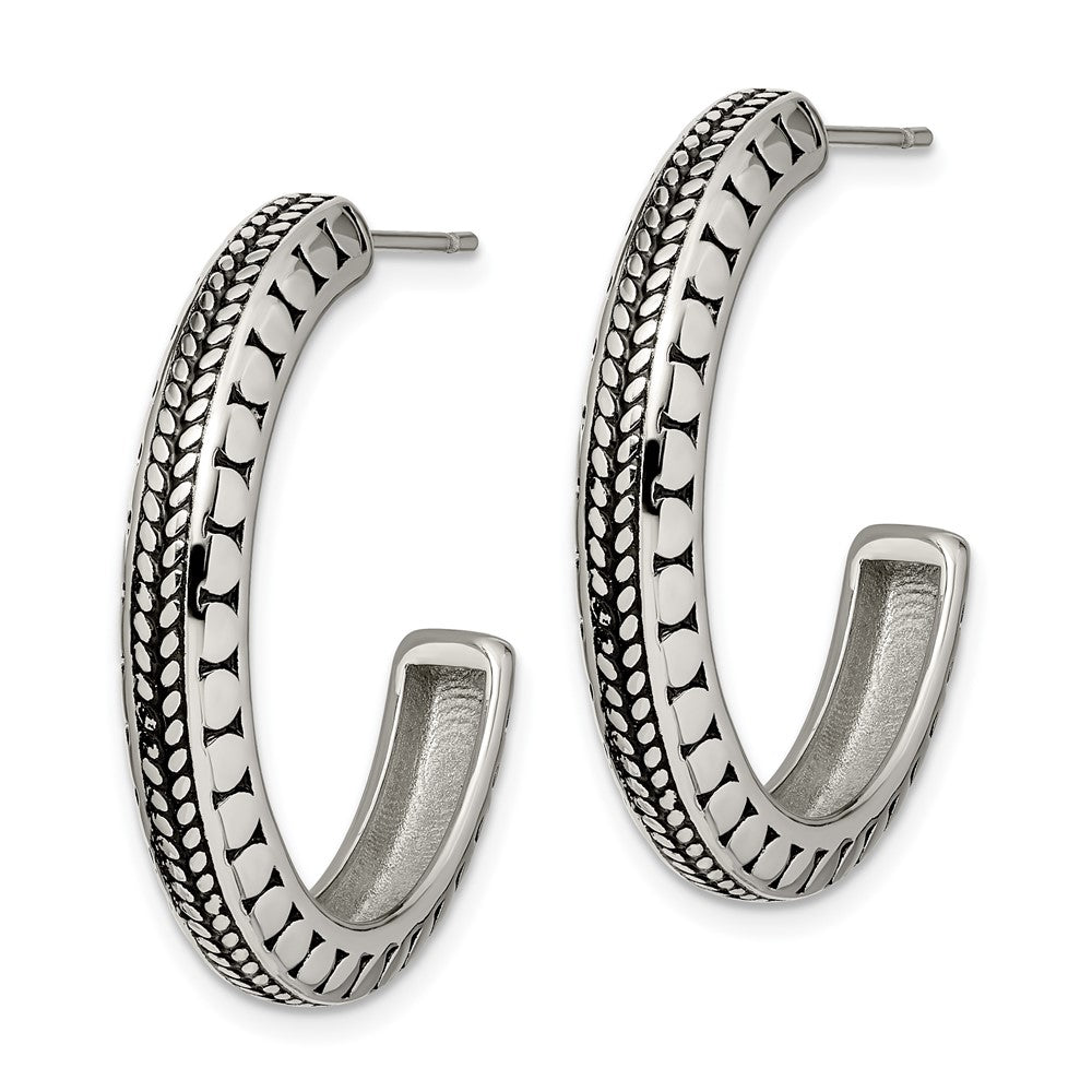 Stainless Steel Antiqued and Polished Post Hoop Earrings