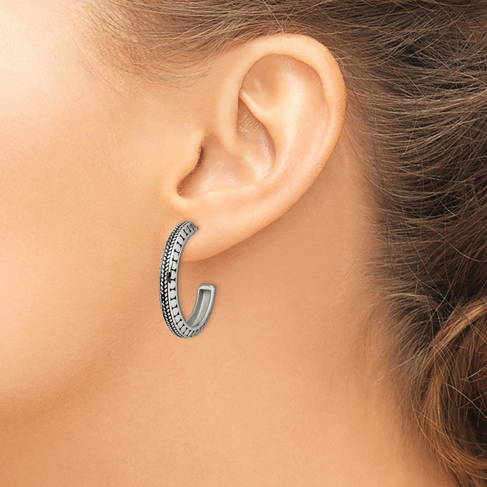 Stainless Steel Antiqued and Polished Post Hoop Earrings