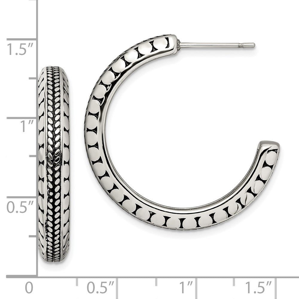 Stainless Steel Antiqued and Polished Post Hoop Earrings