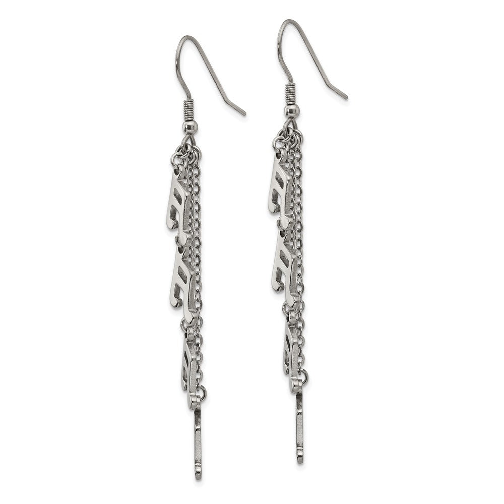Stainless Steel Polished Music Note Dangle Shepherds Hook Earrings