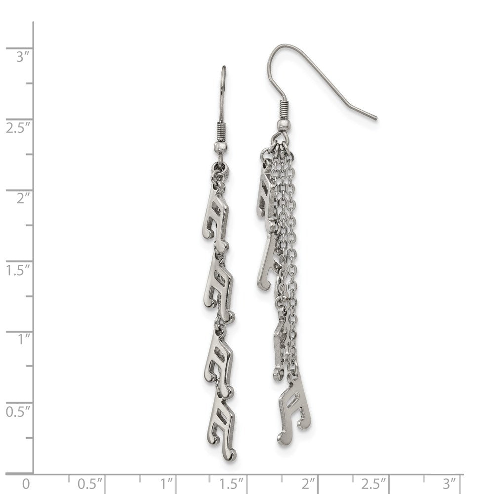 Stainless Steel Polished Music Note Dangle Shepherds Hook Earrings