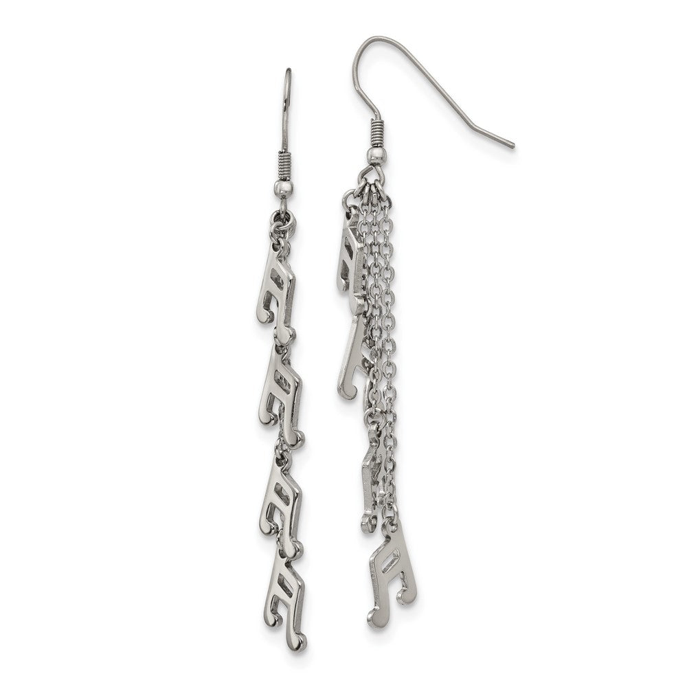 Stainless Steel Polished Music Note Dangle Shepherds Hook Earrings