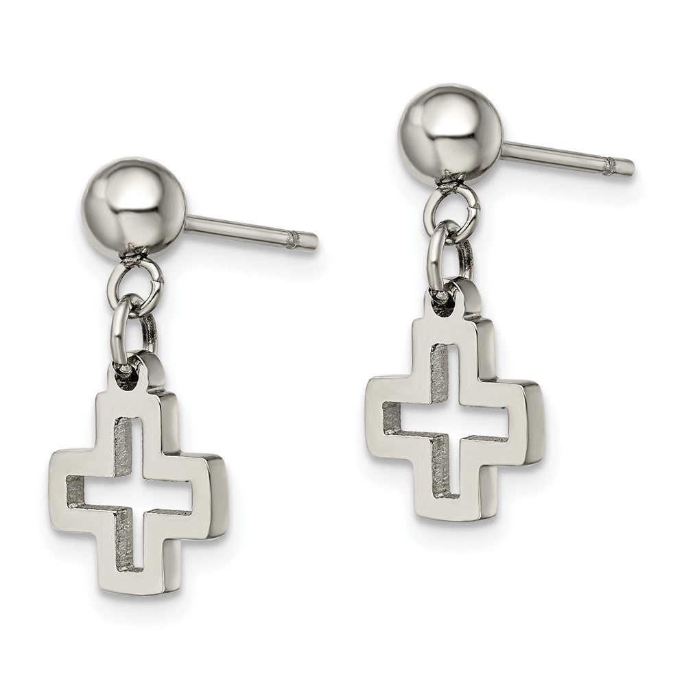 Stainless Steel Polished Cross Post Dangle Earrings
