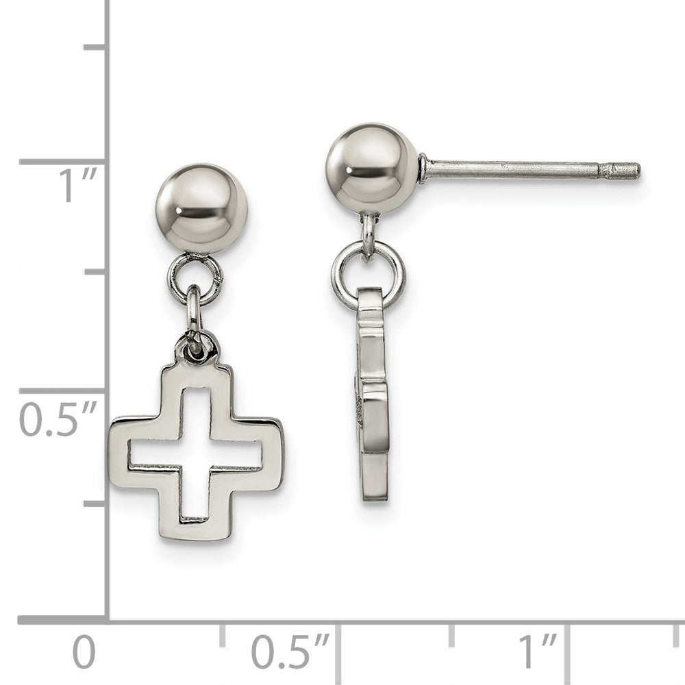 Stainless Steel Polished Cross Post Dangle Earrings