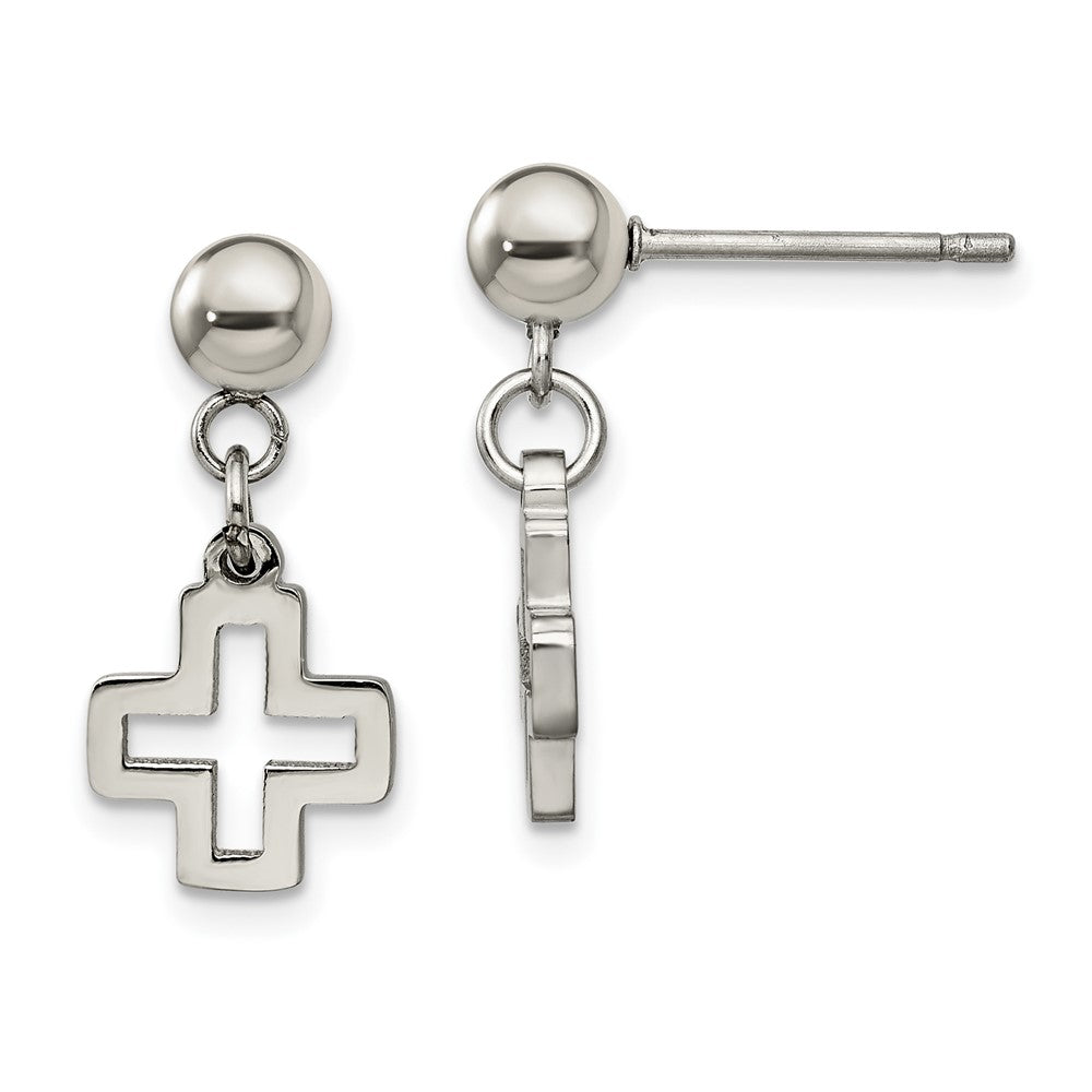 Stainless Steel Polished Cross Post Dangle Earrings