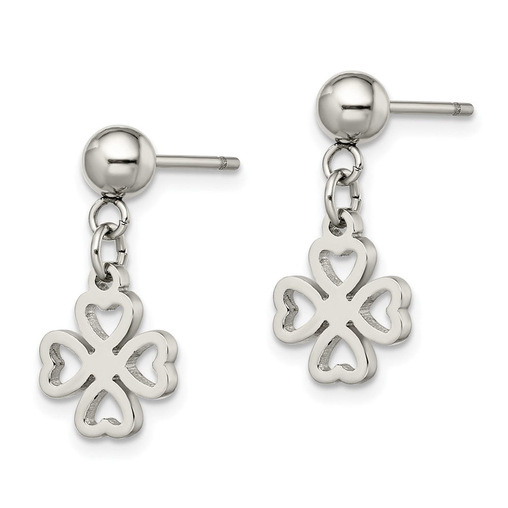 Stainless Steel Polished 4-Leaf Clover Post Dangle Earrings