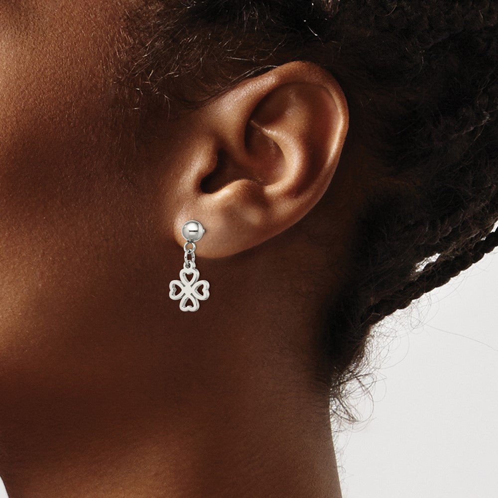 Stainless Steel Polished 4-Leaf Clover Post Dangle Earrings