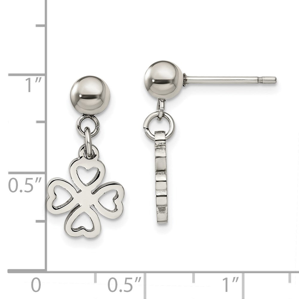 Stainless Steel Polished 4-Leaf Clover Post Dangle Earrings