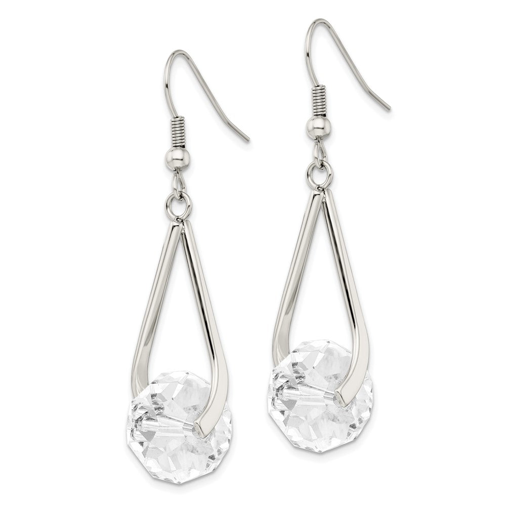 Stainless Steel Polished Glass Dangle Shepherd Hook Earrings