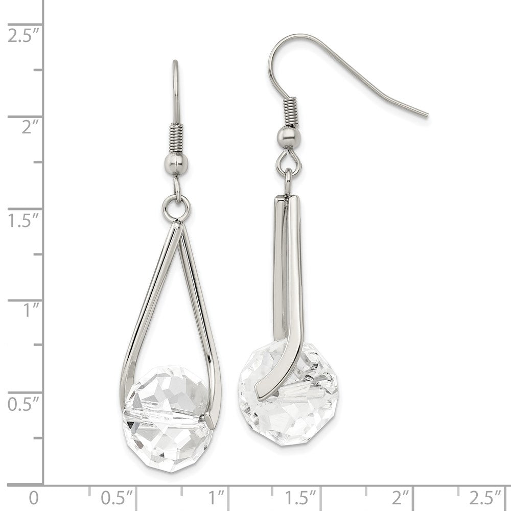 Stainless Steel Polished Glass Dangle Shepherd Hook Earrings