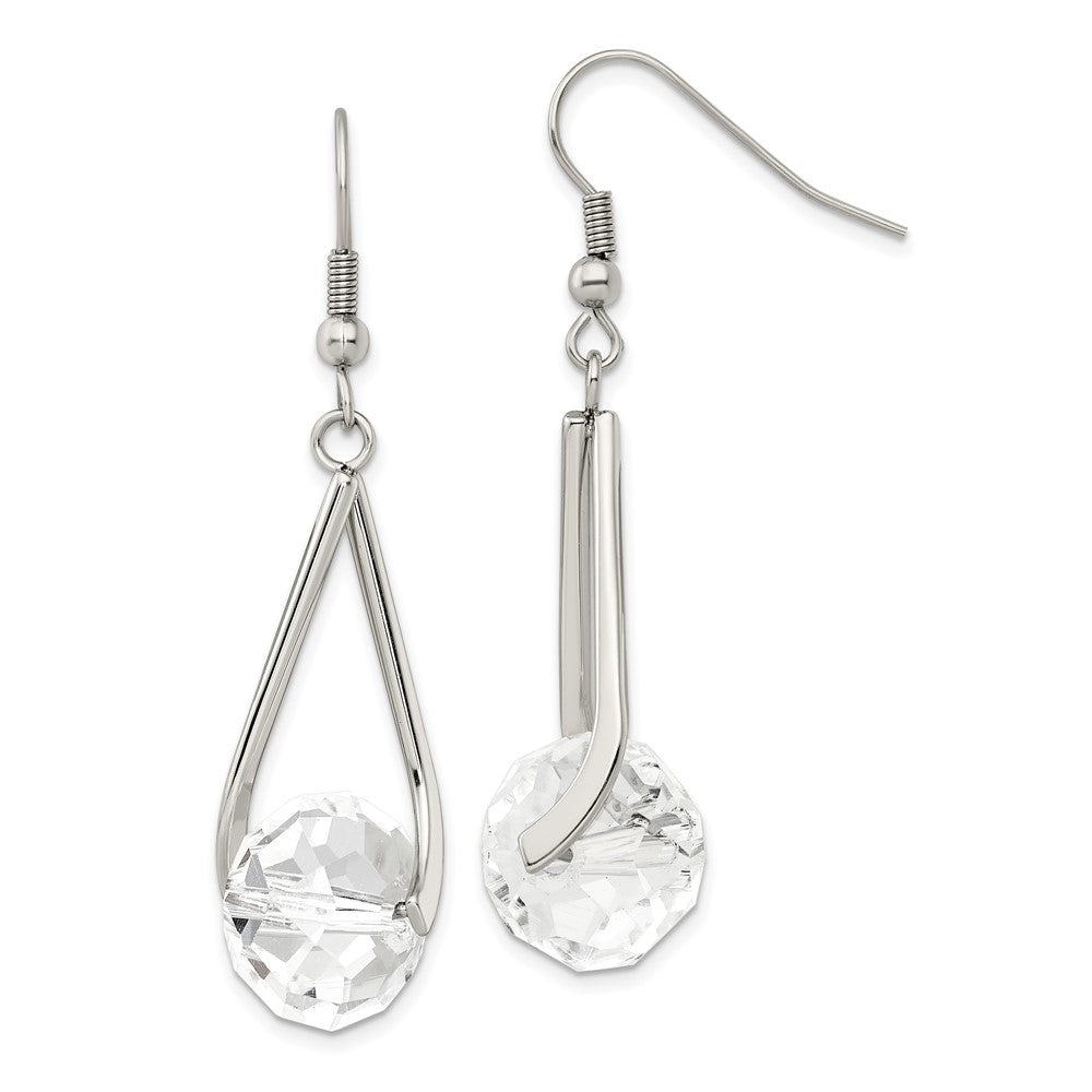 Stainless Steel Polished Glass Dangle Shepherd Hook Earrings