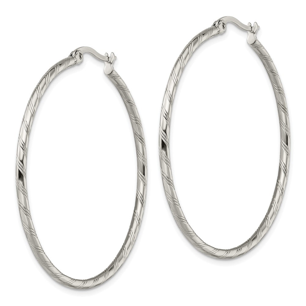 Stainless Steel Polished and Textured Hoop Earrings