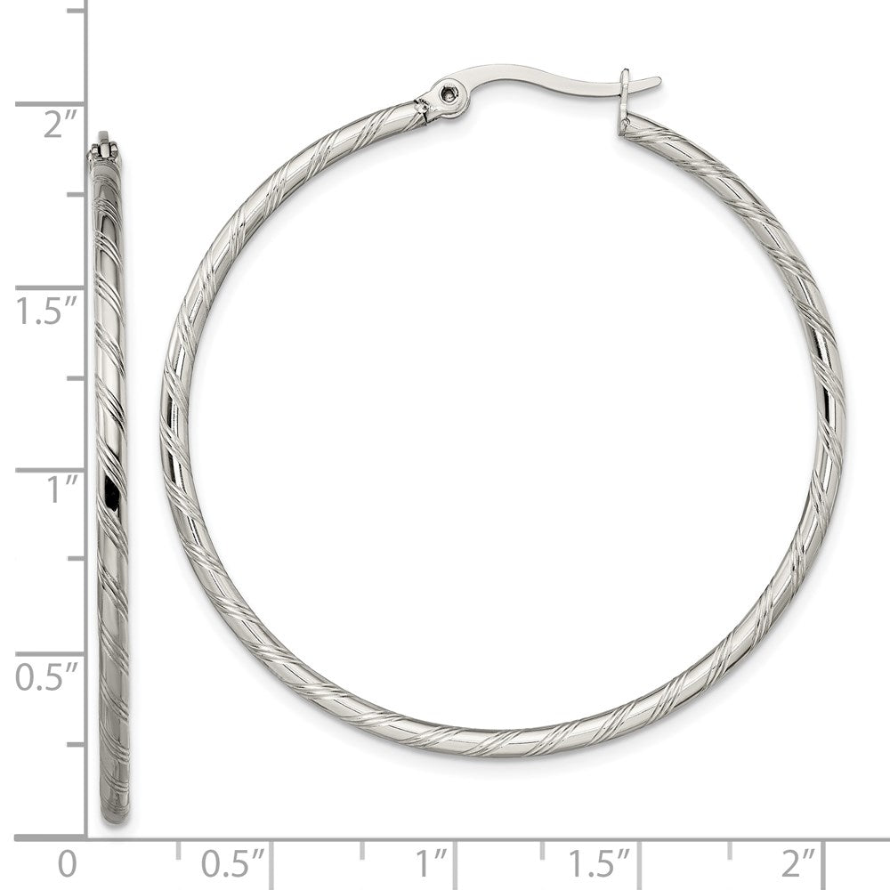 Stainless Steel Polished and Textured Hoop Earrings
